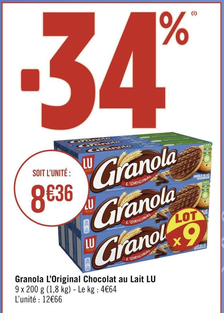 Promo Lu granola loriginal chocolat au lait chez Supermarchés