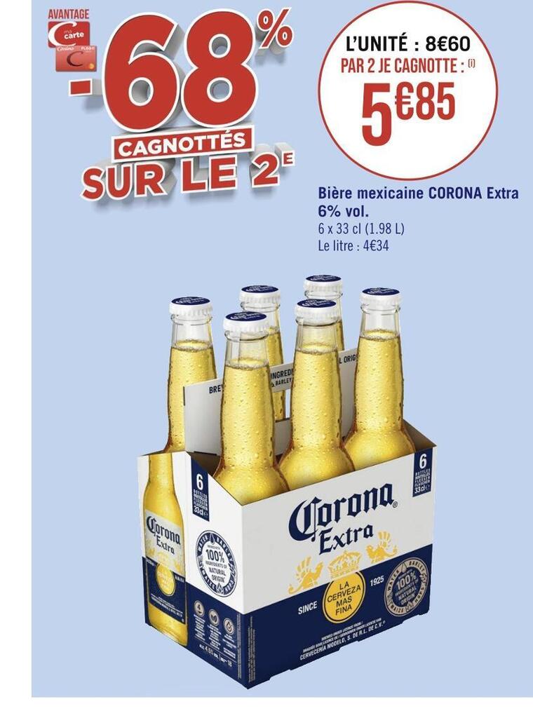 Promo Corona bière mexicaine extra 6 vol chez Hyperfrais