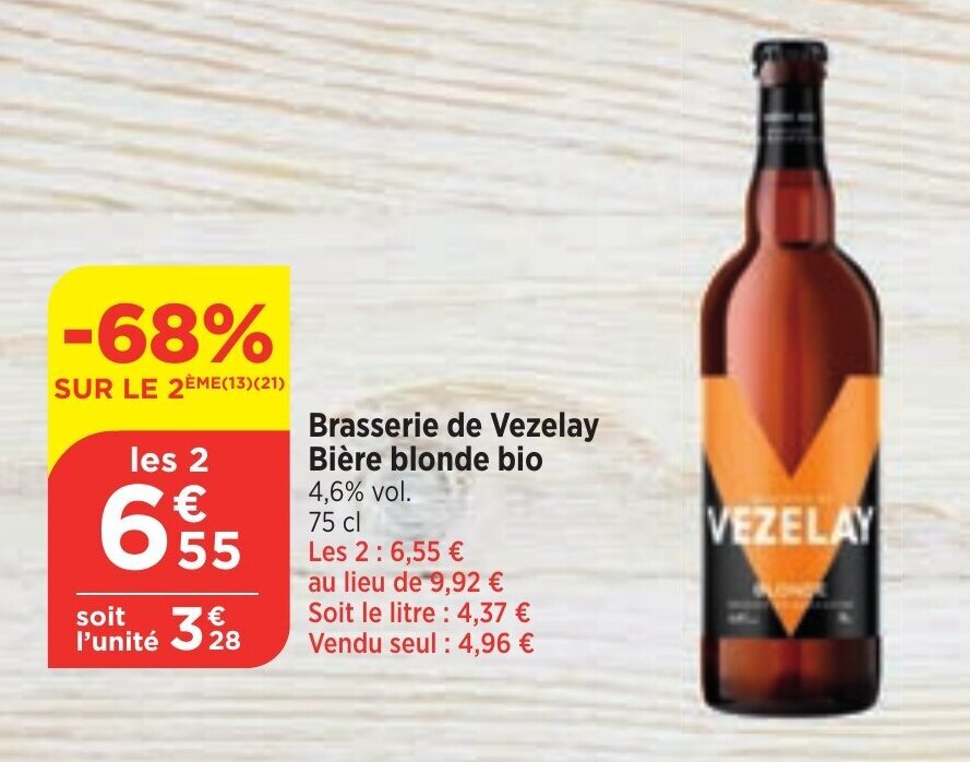 Promo Brasserie De Vezelay Bi Re Blonde Bio Chez Maximarch