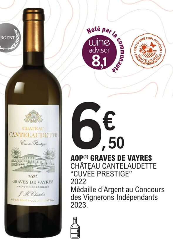 Promo AOP ¹1 GRAVES DE VAYRES CHÂTEAU CANTELAUDETTE CUVÉE PRESTIGE