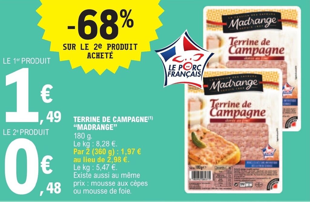 Promo TERRINE DE CAMPAGNE ¹ MADRANGE chez E Leclerc