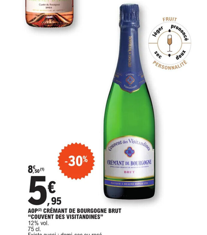 Promo AOP 2 CRÉMANT DE BOURGOGNE BRUT COUVENT DES VISITANDINES chez