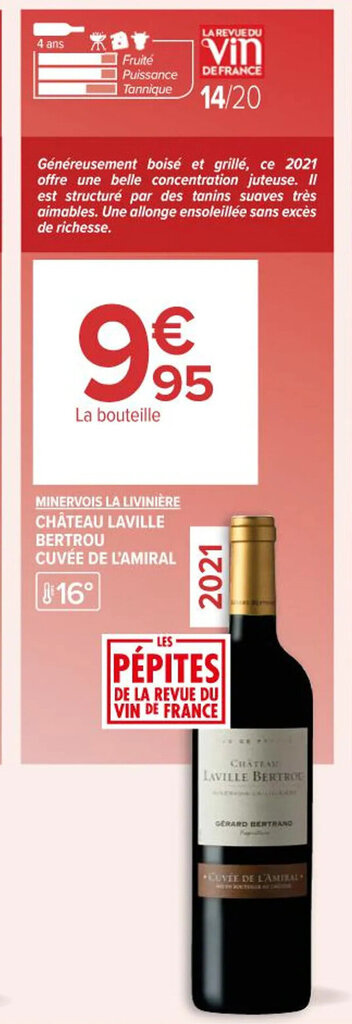 Promo MINERVOIS LA LIVINIÈRE CHÂTEAU LAVILLE BERTROU CUVÉE DE L AMIRAL