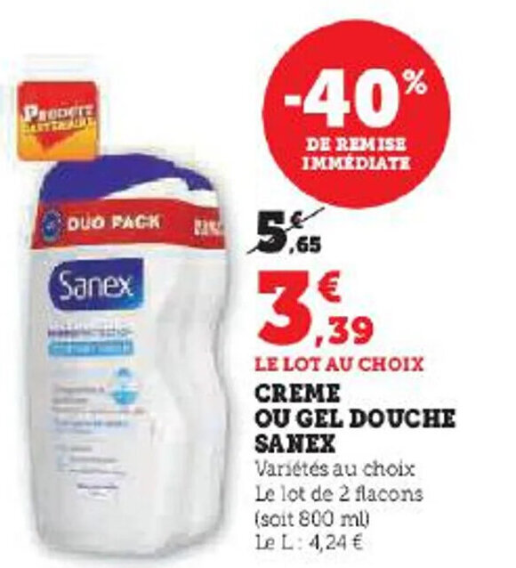 Promo Creme Ou Gel Douche Sanex Chez Hyper U