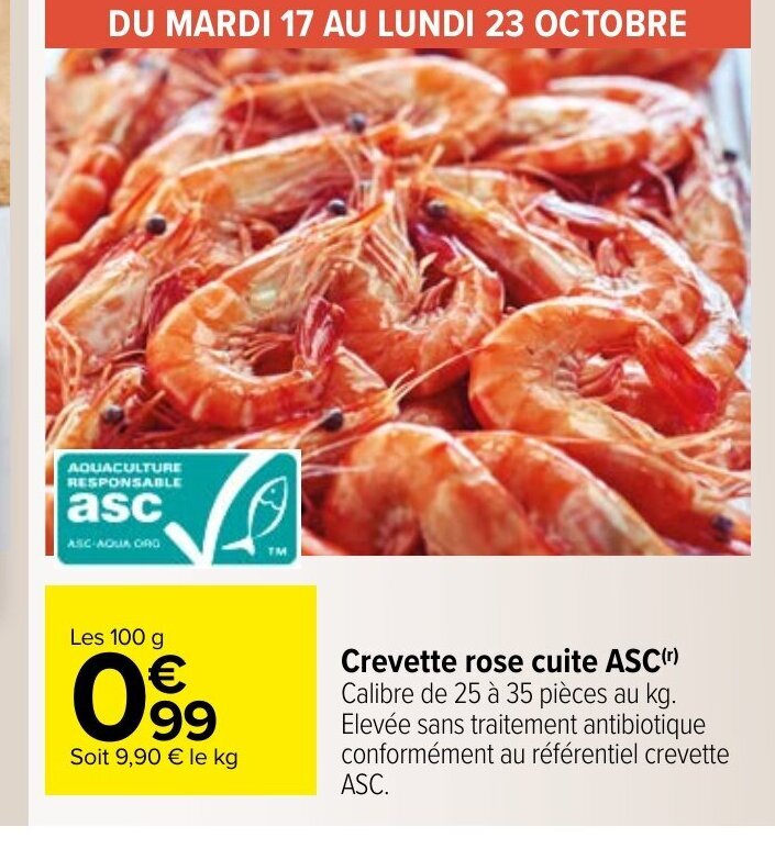 Promo Crevette Rose Cuite Asc Chez Carrefour