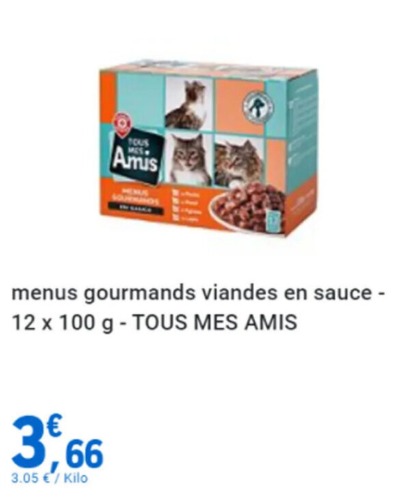 Promo Menus Gourmands Viandes En Sauce 12 X 100 G TOUS MES AMIS