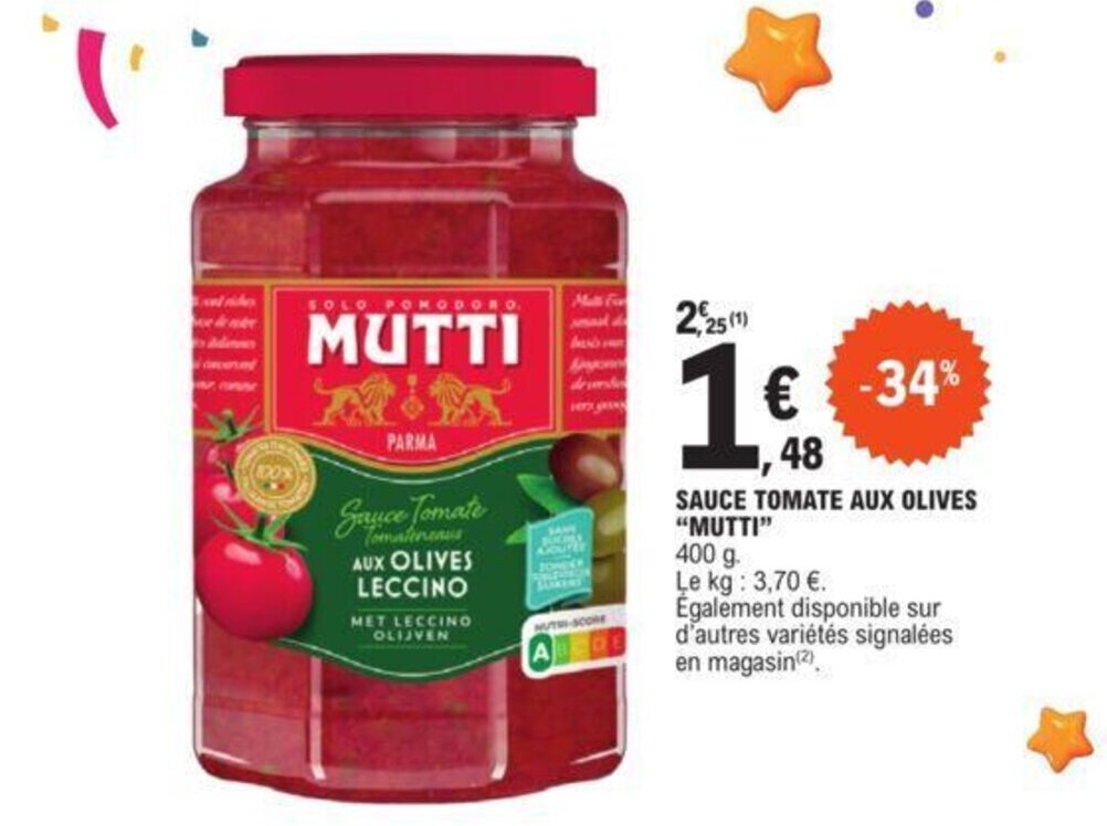 Promo Sauce Tomate Aux Olives Mutti Chez E Leclerc