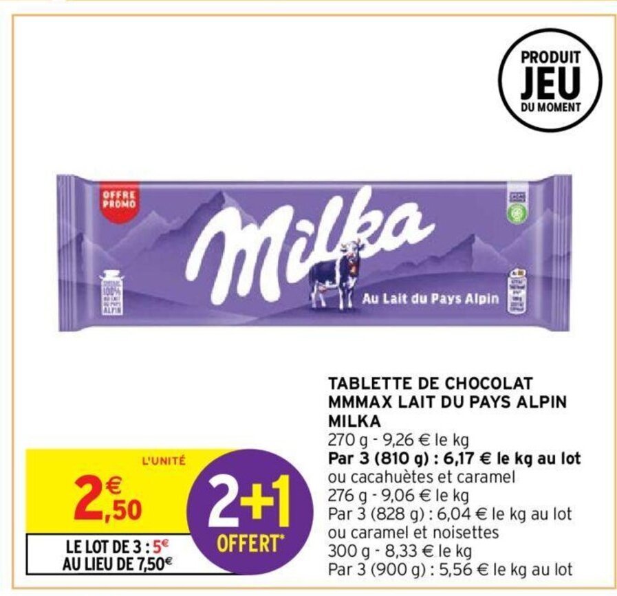 Promo Tablette De Chocolat Mmmax Lait Du Pays Alpin Milka Chez