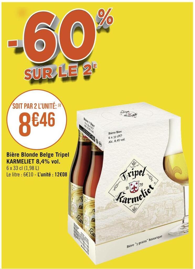 Promo Karmeliet bière blonde belge tripel 8 4 vol chez Hyperfrais