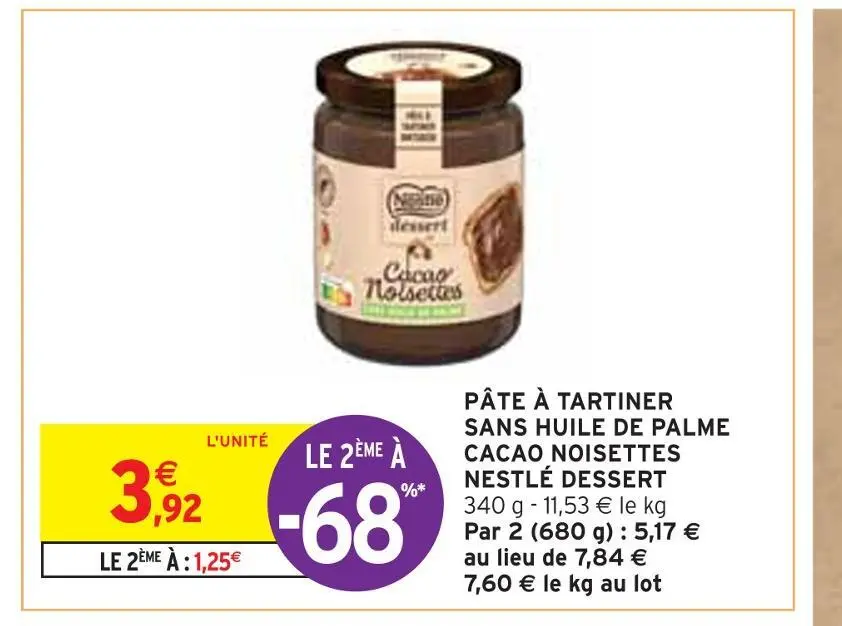 Promo Nestl Dessert P Te Tartiner Sans Huile De Palme Cacao