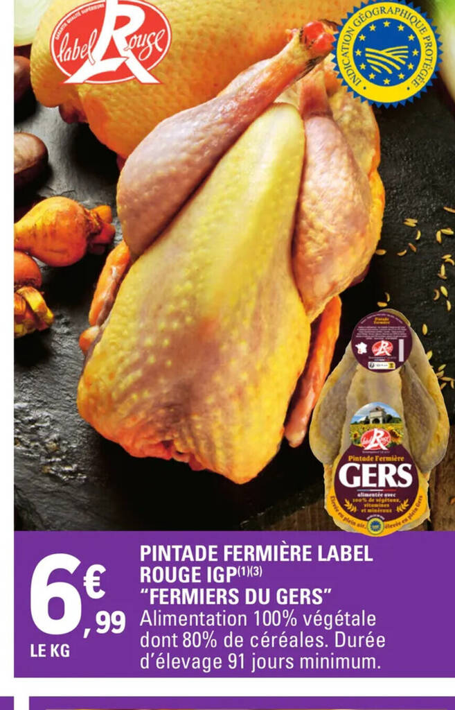 Promo PINTADE FERMIÈRE LABEL ROUGE IGP chez E Leclerc