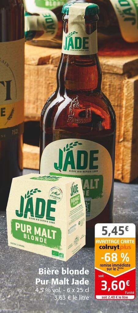 Promo Jade bière blonde pur malt chez Colruyt