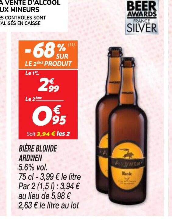 Promo BIÈRE BLONDE ARDWEN 5 6 vol chez Netto