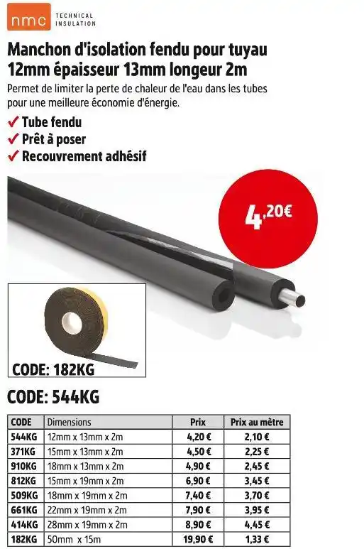 Promo Nmc Manchon D Isolation Fendu Pour Tuyau Mm X Mm X M Chez