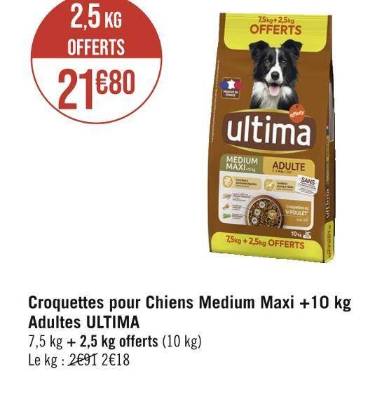 Promo Ultima Croquettes Pour Chiens Medium Maxi Kg Adultes Chez