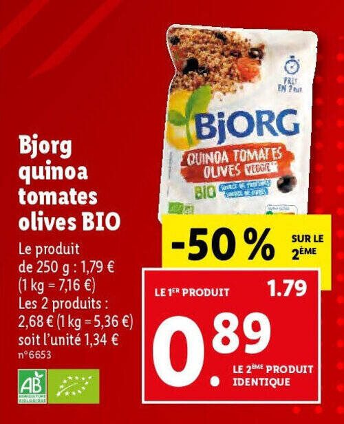 Promo Bjorg Quinoa Tomates Olives Bio Chez Lidl