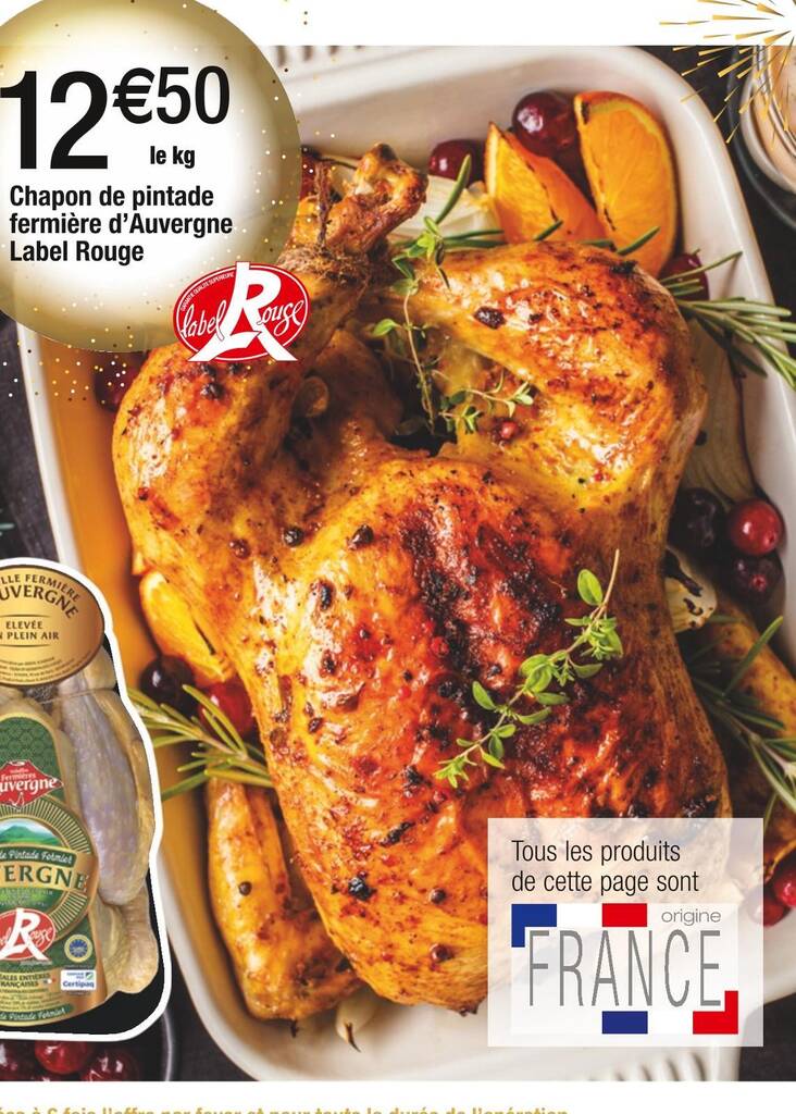 Promo Fermière dauvergne chapon de pintade label rouge chez Cora