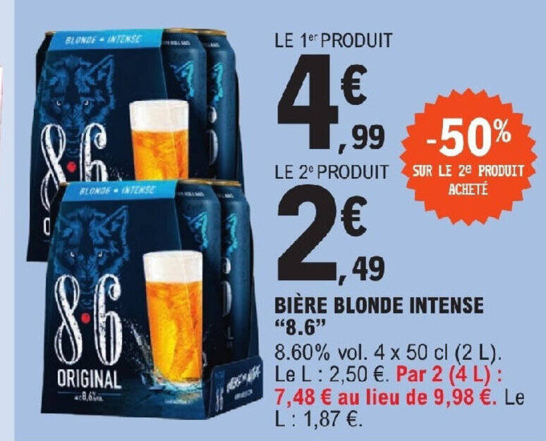 Promo BIÈRE BLONDE INTENSE 8 6 chez E Leclerc