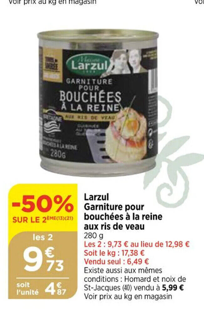 Promo Larzul Garniture Pour Bouchees A La Reine Aux Ris De Veau Chez Bi1