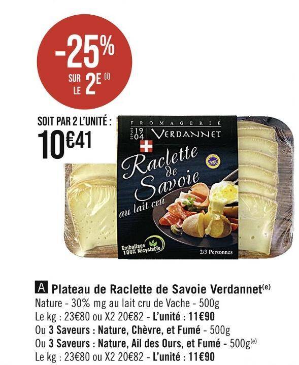 Promo Fromagerie Verdannet Plateau De Raclette De Savoie Verdannet Chez