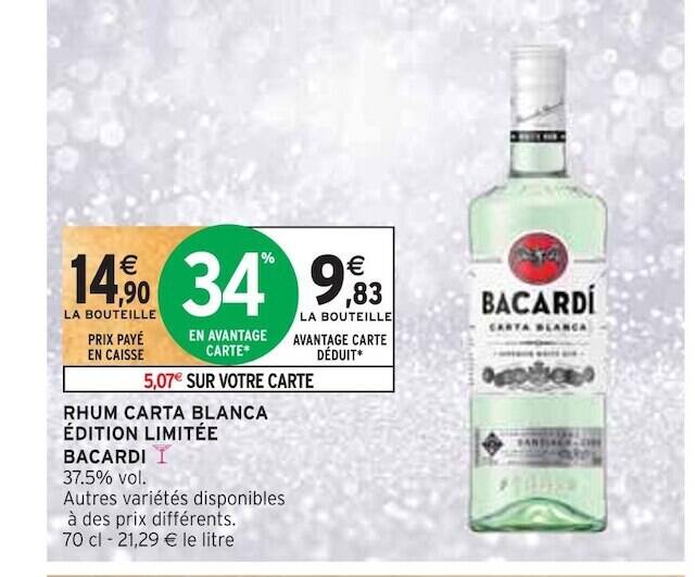 Promo Bacardi rhum carta blanca édition limitée chez Intermarché