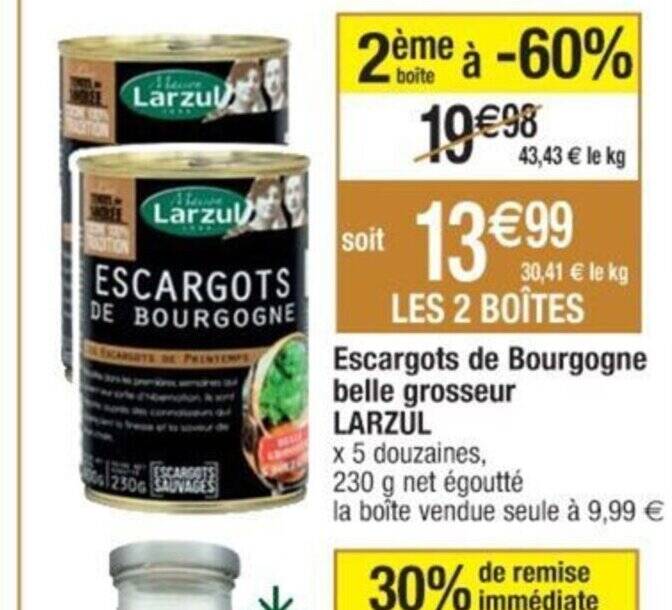 Promo Escargots De Bourgogne Belle Grosseur LARZUL Chez Cora