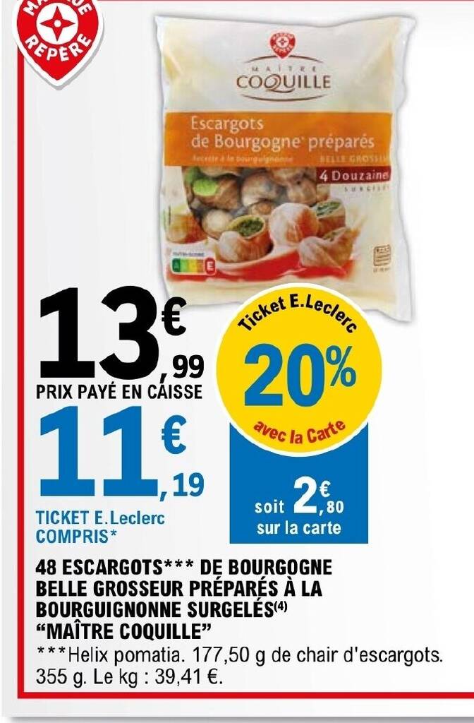 Promo 48 ESCARGOTS DE BOURGOGNE BELLE GROSSEUR PRÉPARÉS À LA