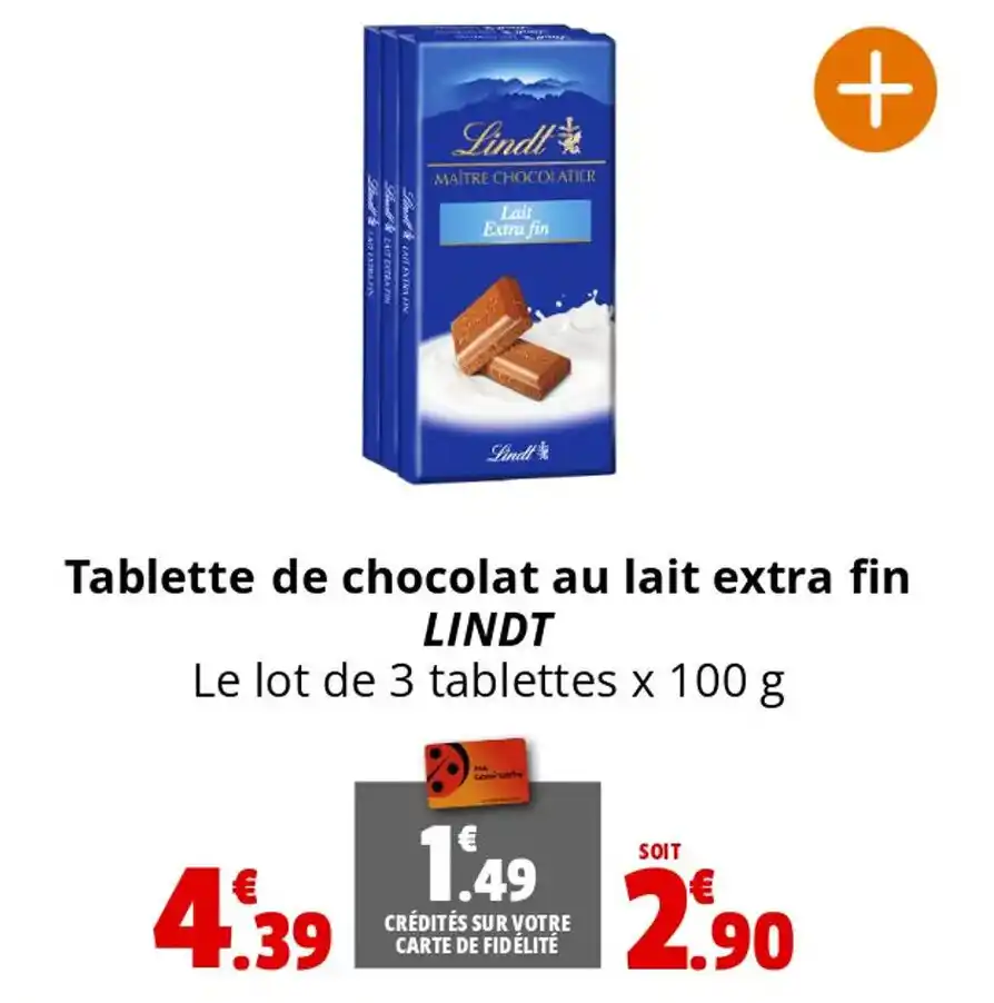 Promo Tablette De Chocolat Au Lait Extra Fin Lindt Le Lot De