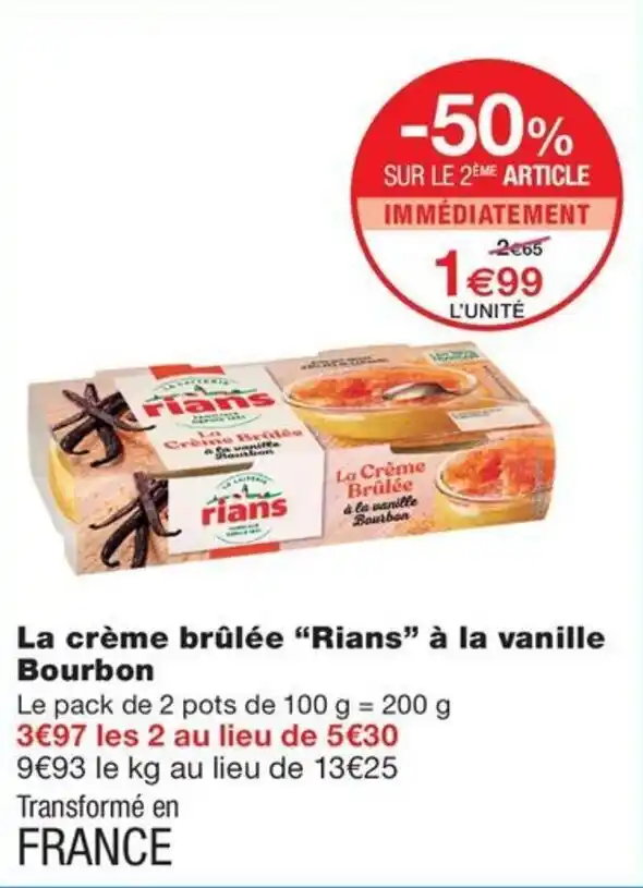 Promo La Cr Me Br L E Rians La Vanille Bourbon Chez Monoprix