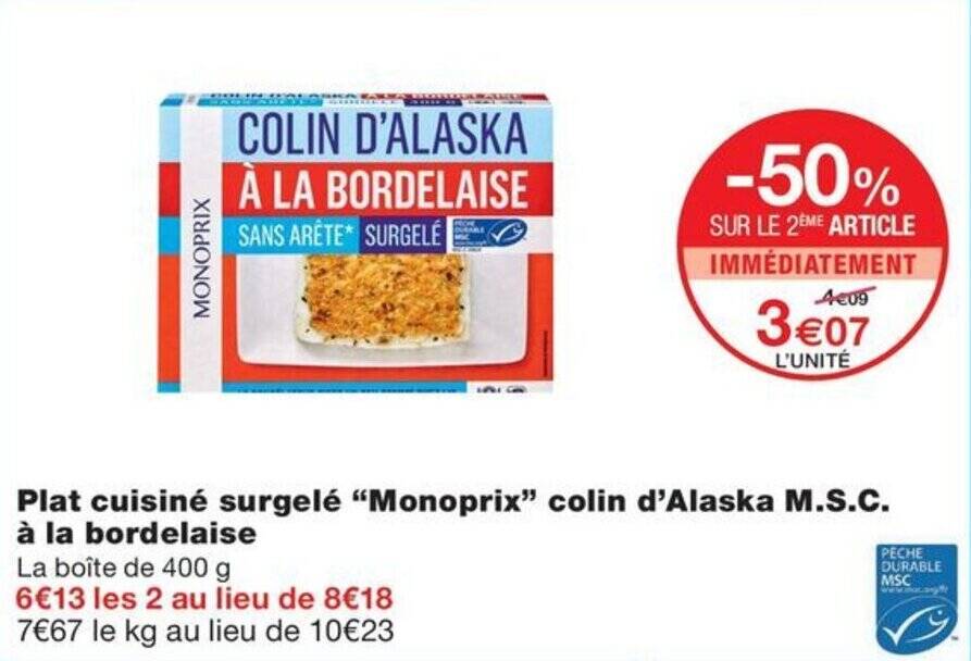 Promo Plat Cuisin Surgel Monoprix Colin D Alaska M S C La