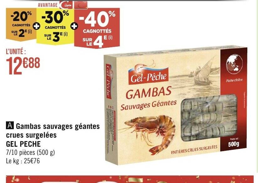 Promo A Gambas sauvages géantes crues surgelées chez Géant