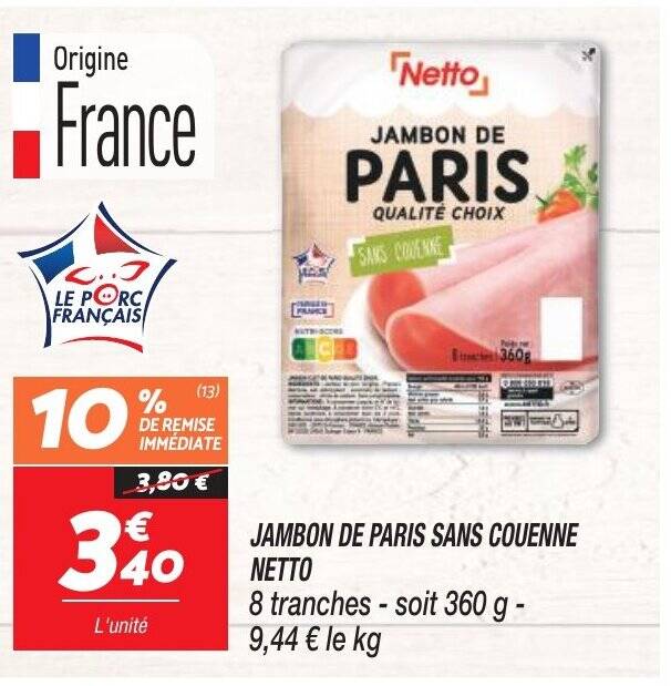 Promo Jambon De Paris Sans Couenne Chez Netto