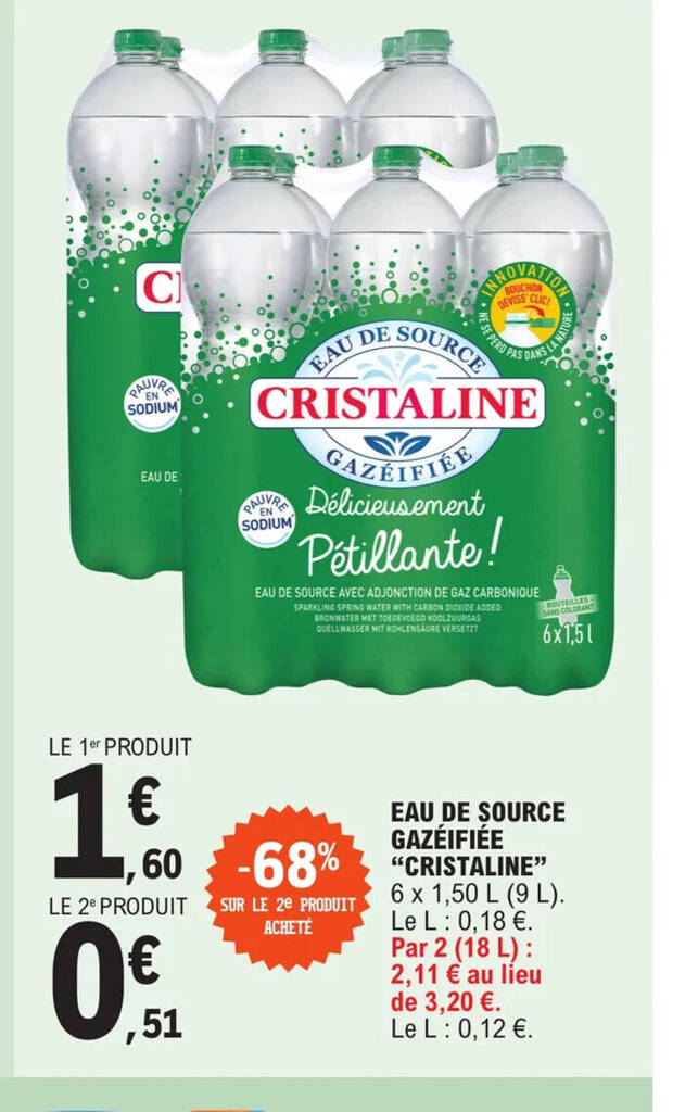 Promo EAU DE SOURCE GAZÉIFIÉE CRISTALINE chez E Leclerc Express