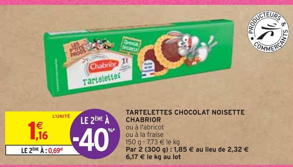 Promo Chabrior Tartelettes Chocolat Noisette Chez Intermarch