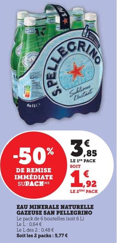 Promo EAU MINERALE NATURELLE GAZEUSE SAN PELLEGRINO Chez Hyper U