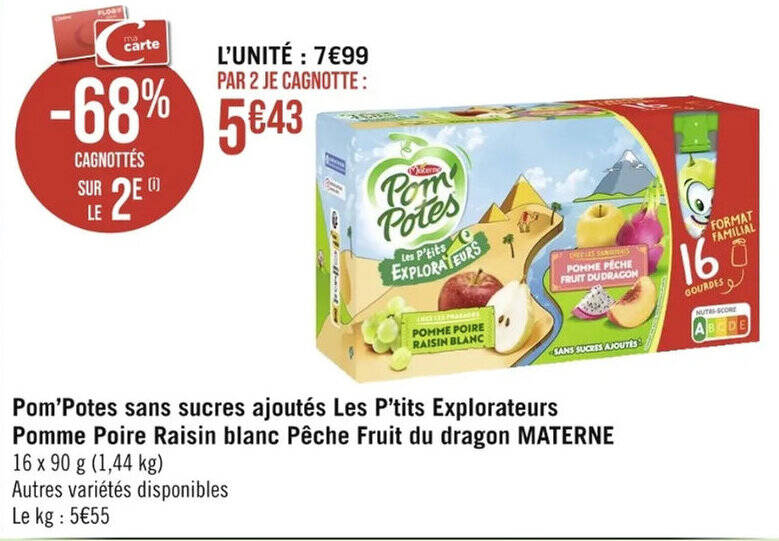 Promo Pom Potes sans sucres ajoutés Les P tits Explorateurs Pomme Poire