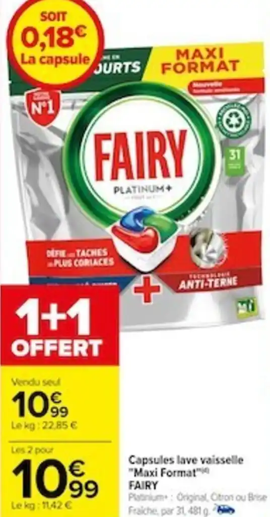 Promo Capsules Lave Vaisselle Maxi Format Fairy Chez Carrefour