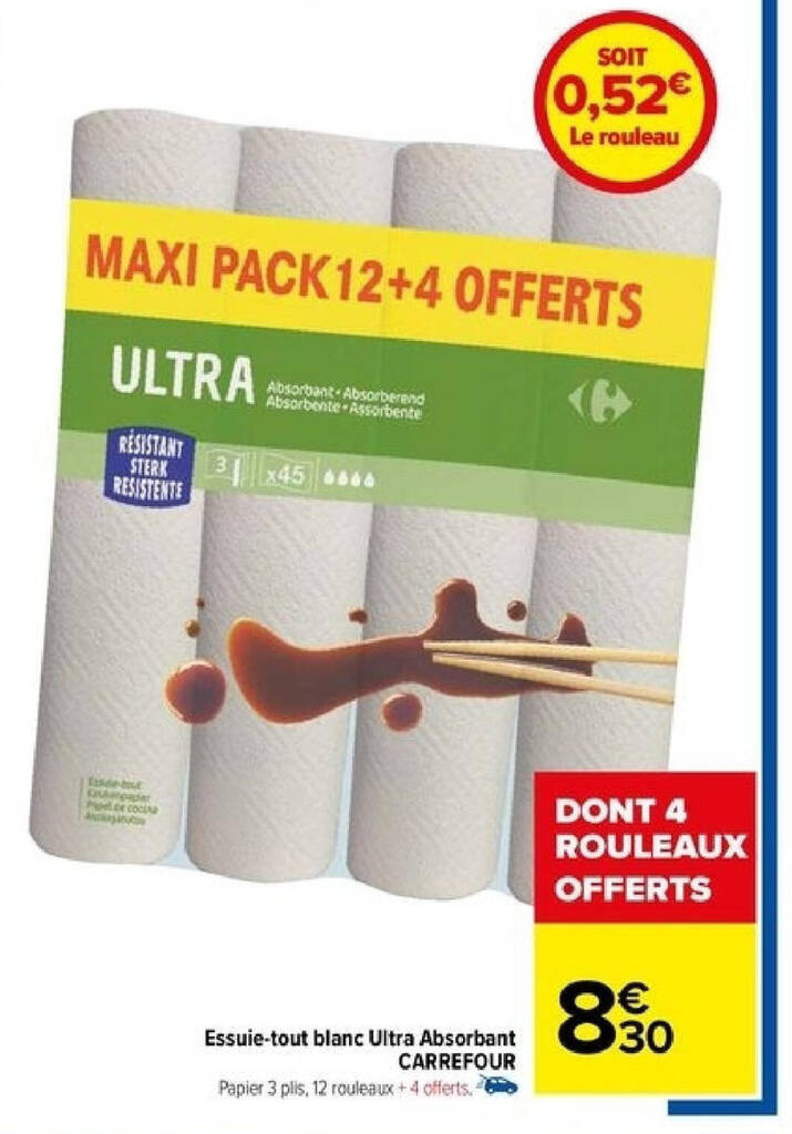 Promo Essuie Tout Blanc Ultra Absorbant Chez Carrefour