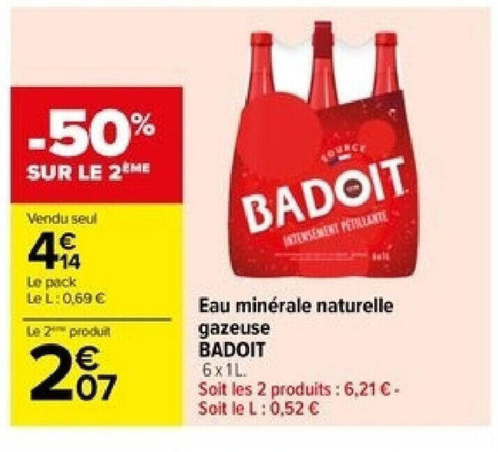 Promo Eau Min Rale Naturelle Gazeuse Badoit Chez Carrefour