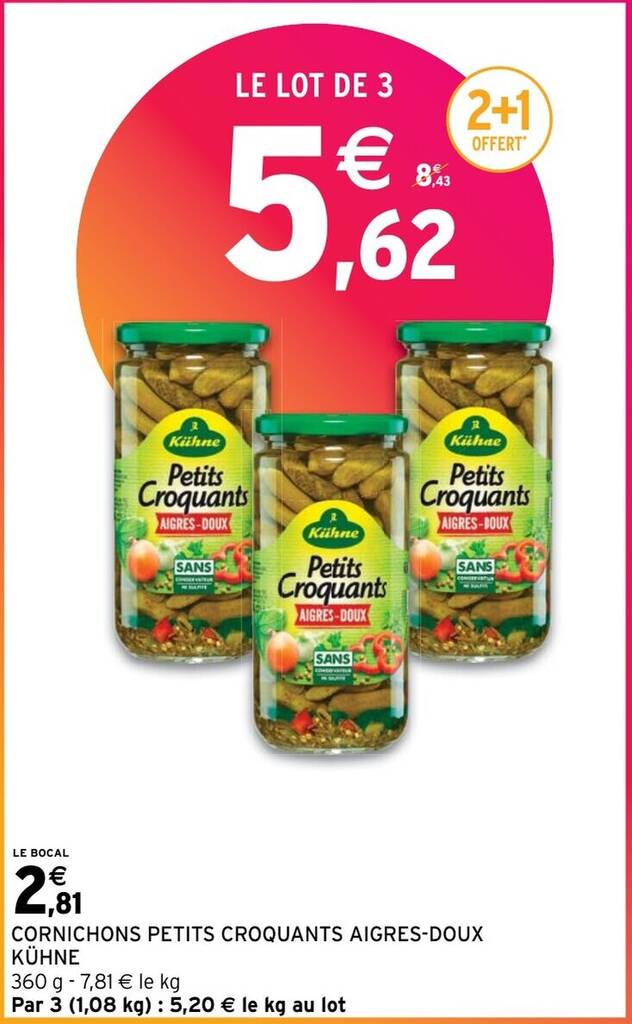 Promo CORNICHONS PETITS CROQUANTS AIGRES DOUX KÜHNE chez Intermarché Hyper