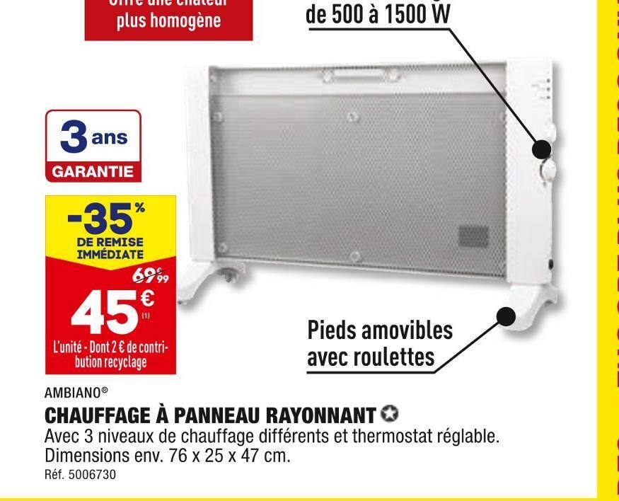 Promo Ambiano chauffage à panneau rayonnant chez ALDI