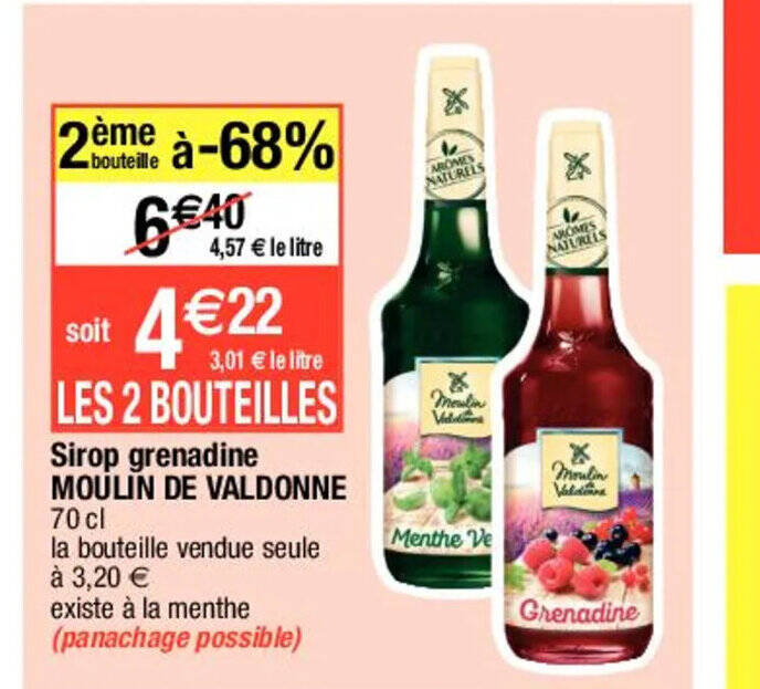 Promo Sirop Grenadine MOULIN DE VALDONNE 70 Cl Chez Migros