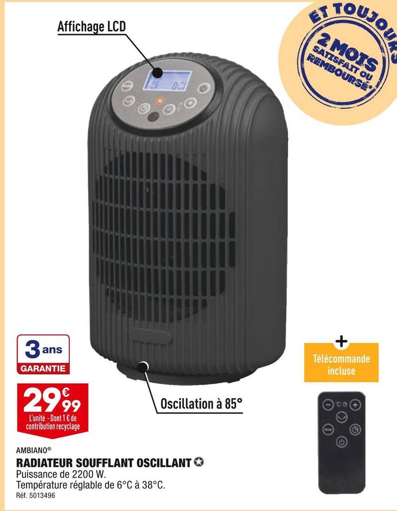 Promo Ambiano Radiateur Soufflant Oscillant Chez ALDI