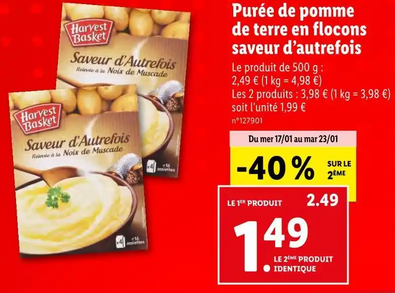 Promo Harvest basket purée de pomme de terre en flocons saveur d