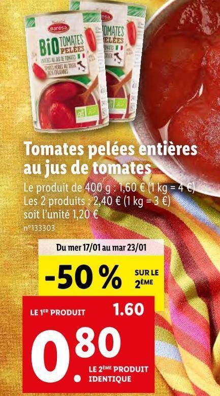 Promo Baresa Tomates Pel Es Enti Res Au Jus De Tomates Chez Lidl