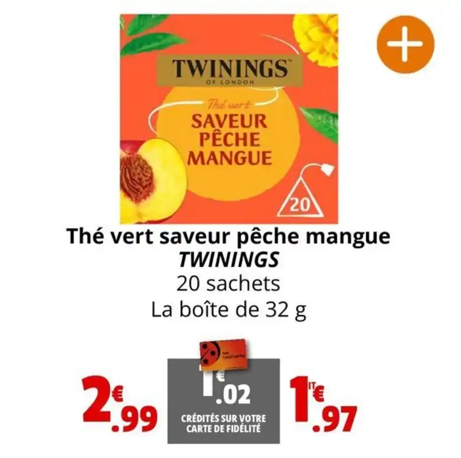 Promo Thé vert saveur pêche mangue TWININGS chez Coccinelle Supermarché