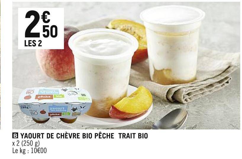 Promo Trait bio yaourt de chèvre bio pêche chez Spar