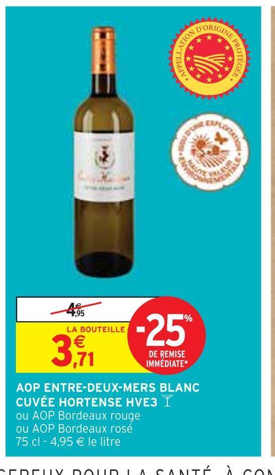 Promo CUVÉE HORTENSE AOP ENTRE DEUX MERS BLANC HVE3 chez Intermarché