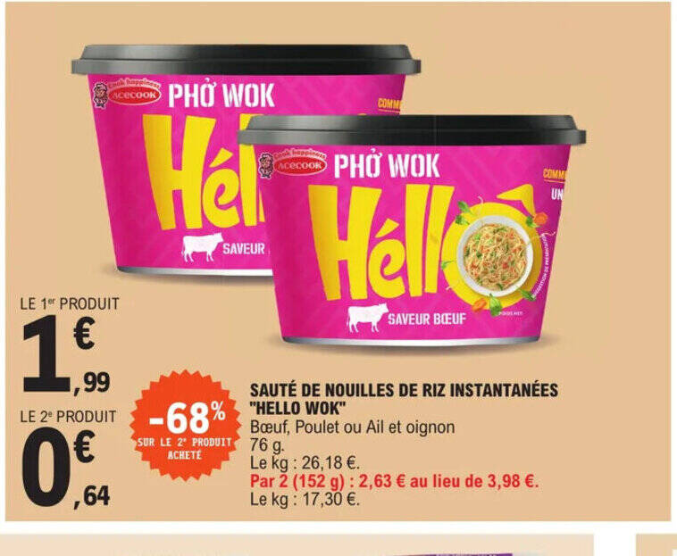 Promo Saut De Nouilles De Riz Instantan Es Hello Wok Chez E Leclerc