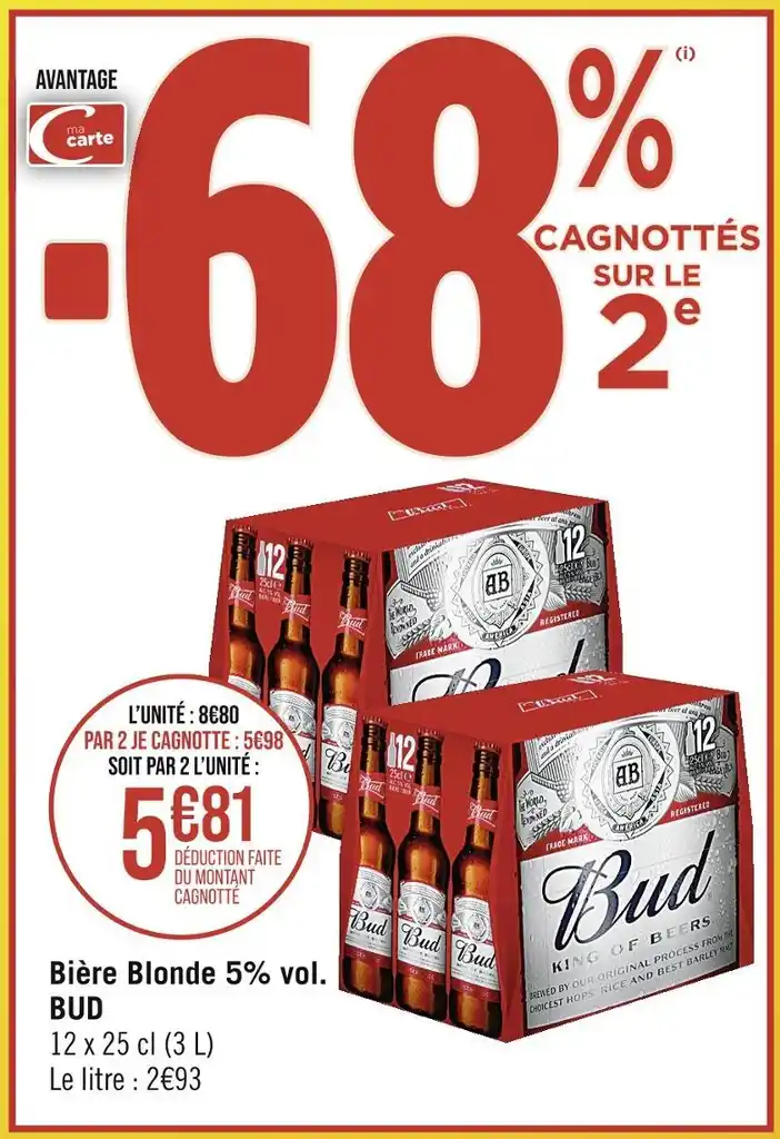 Promo BUD Bière Blonde 5 vol chez Supermarchés